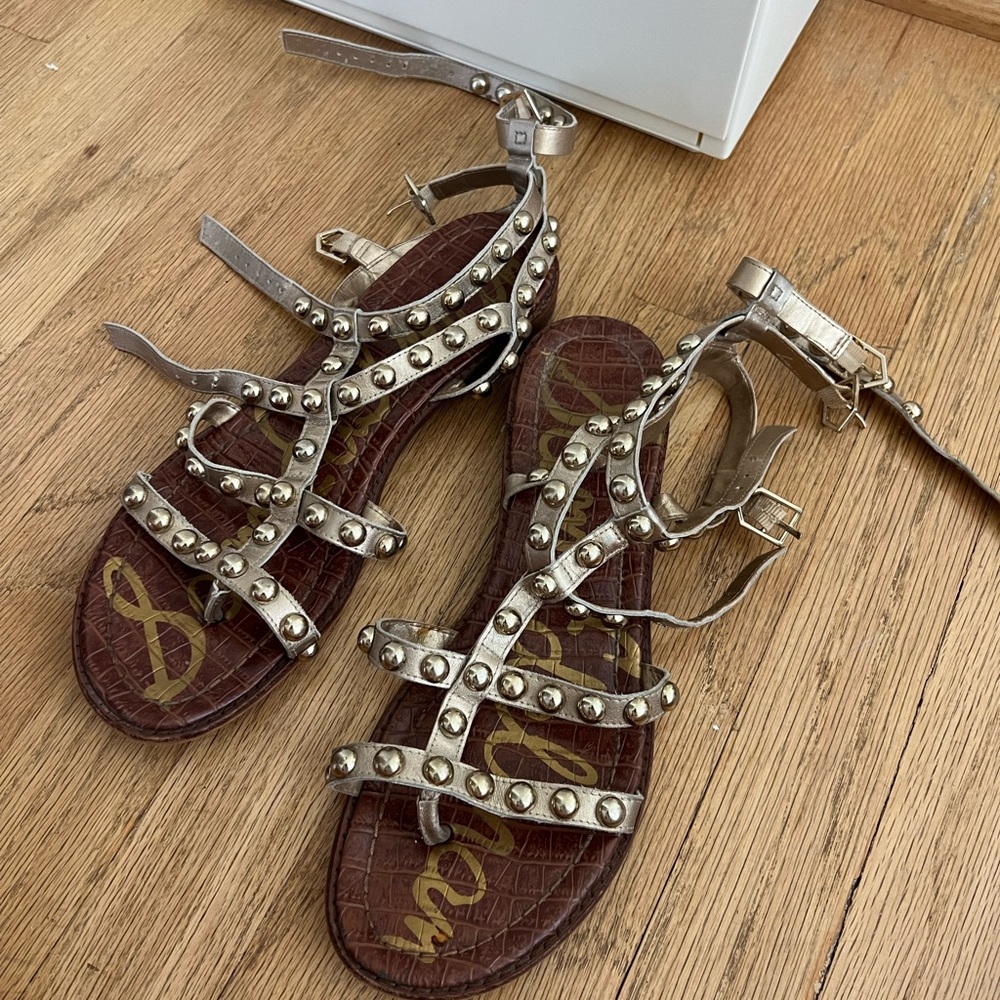Sam Edelman Stylish Studded Sandals - Brown and Silver